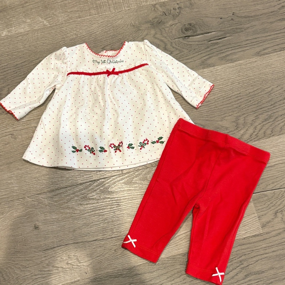 My Frist Christmas- White and Red Baby Outfit with Polka Dots
